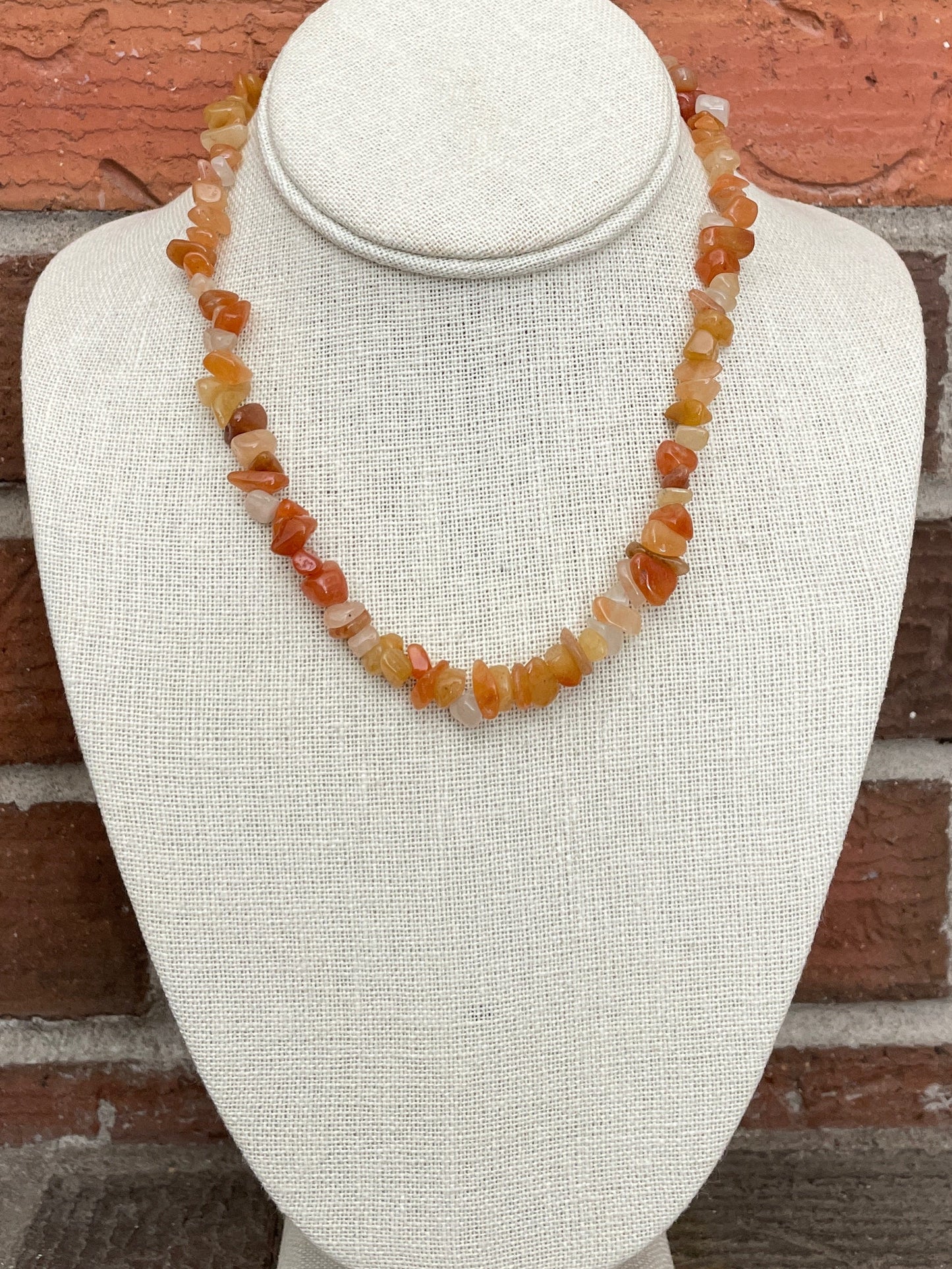 Natural Stone Chip Bead Necklace - Mixed Orange