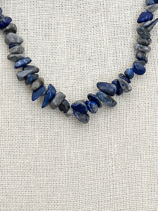 Natural Stone Chip Bead Necklace - Midnight Blue
