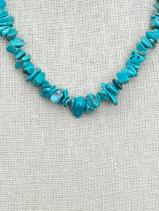 Natural Stone Chip Bead Necklace - Faux Turquoise