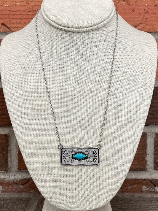 Aztec Pattern Bar Necklace with Turquoise