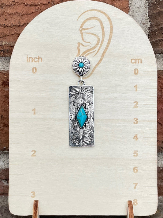 Aztec Pattern Bar Earrings with Turquoise