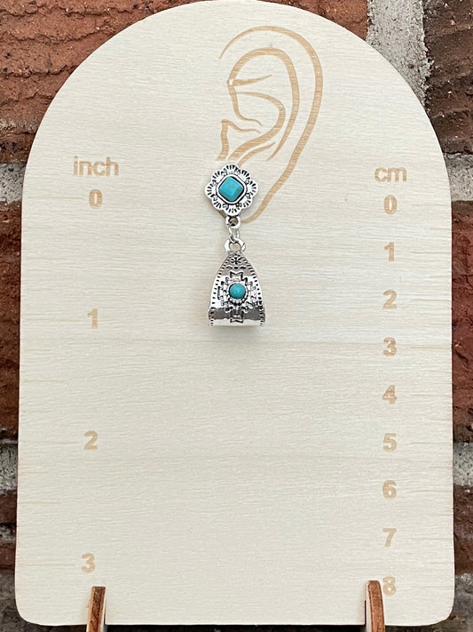 Aztec Pattern Sling Earrings with Turquoise