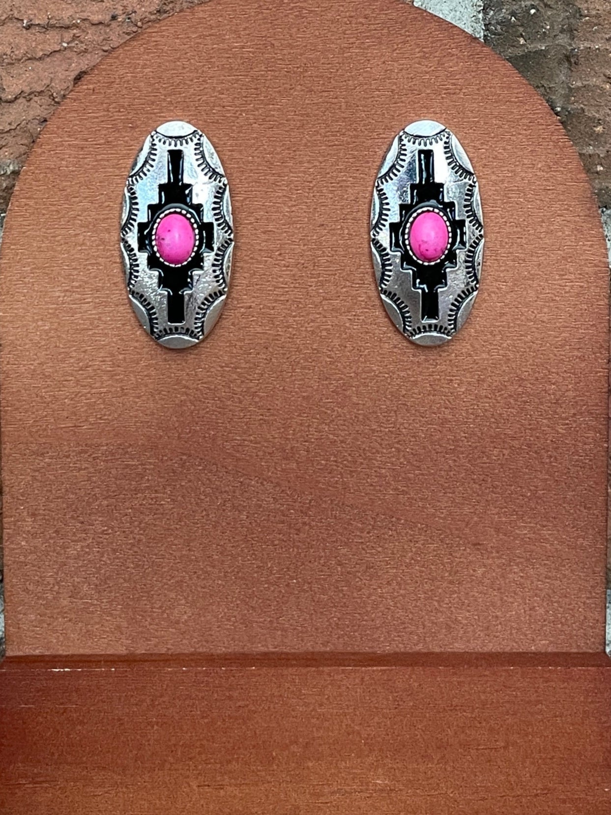 Aztec Concho Earrings with Pink Accents
