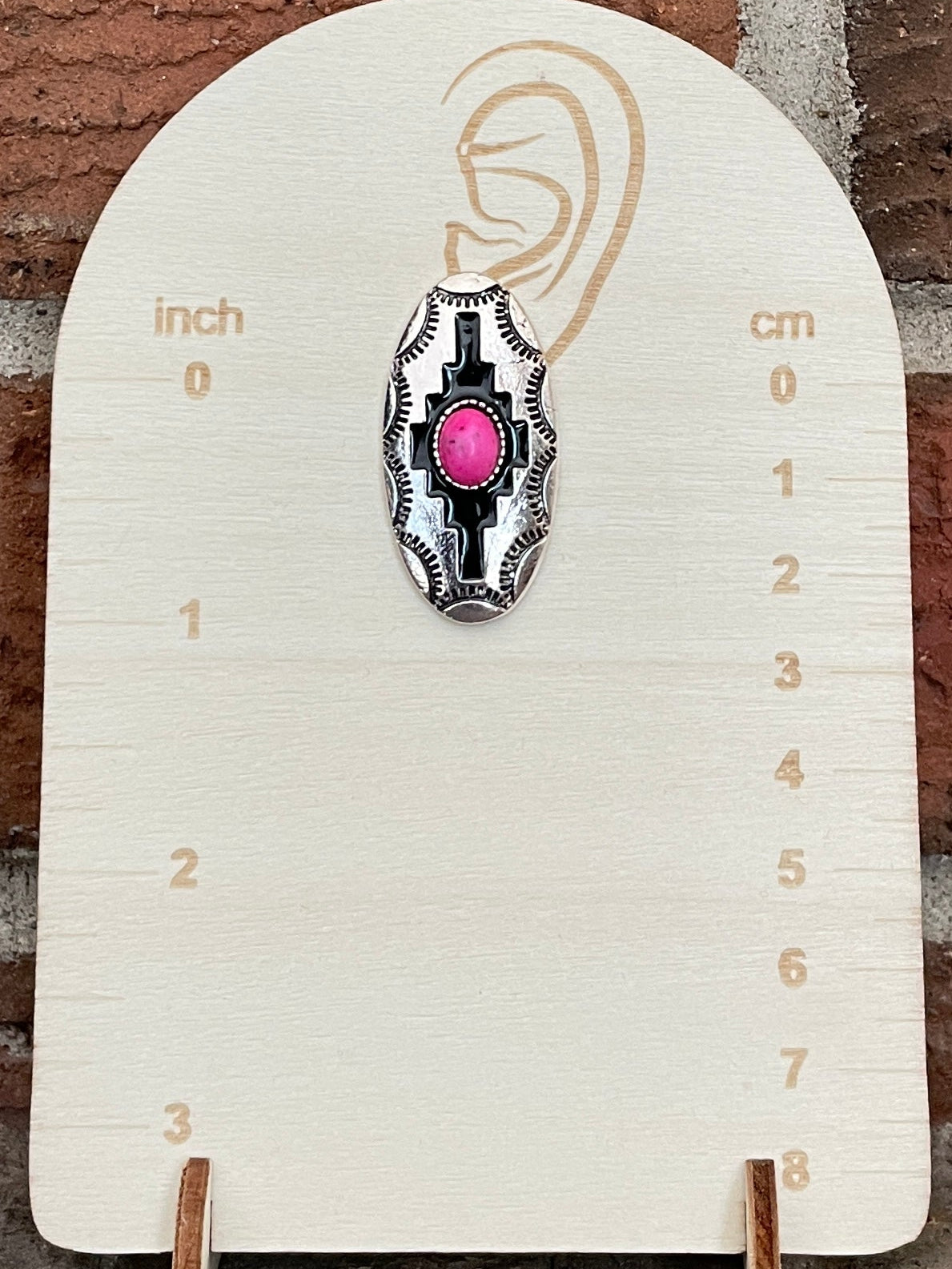 Aztec Concho Earrings with Pink Accents