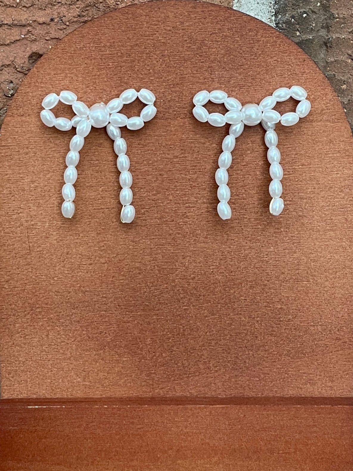 White Faux Pearl Bow Earrings