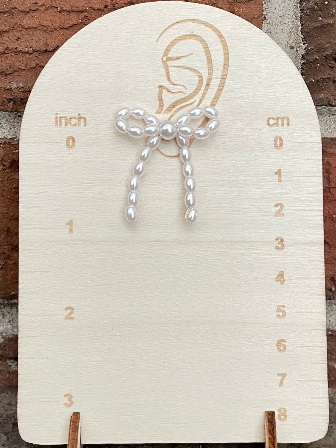 White Faux Pearl Bow Earrings