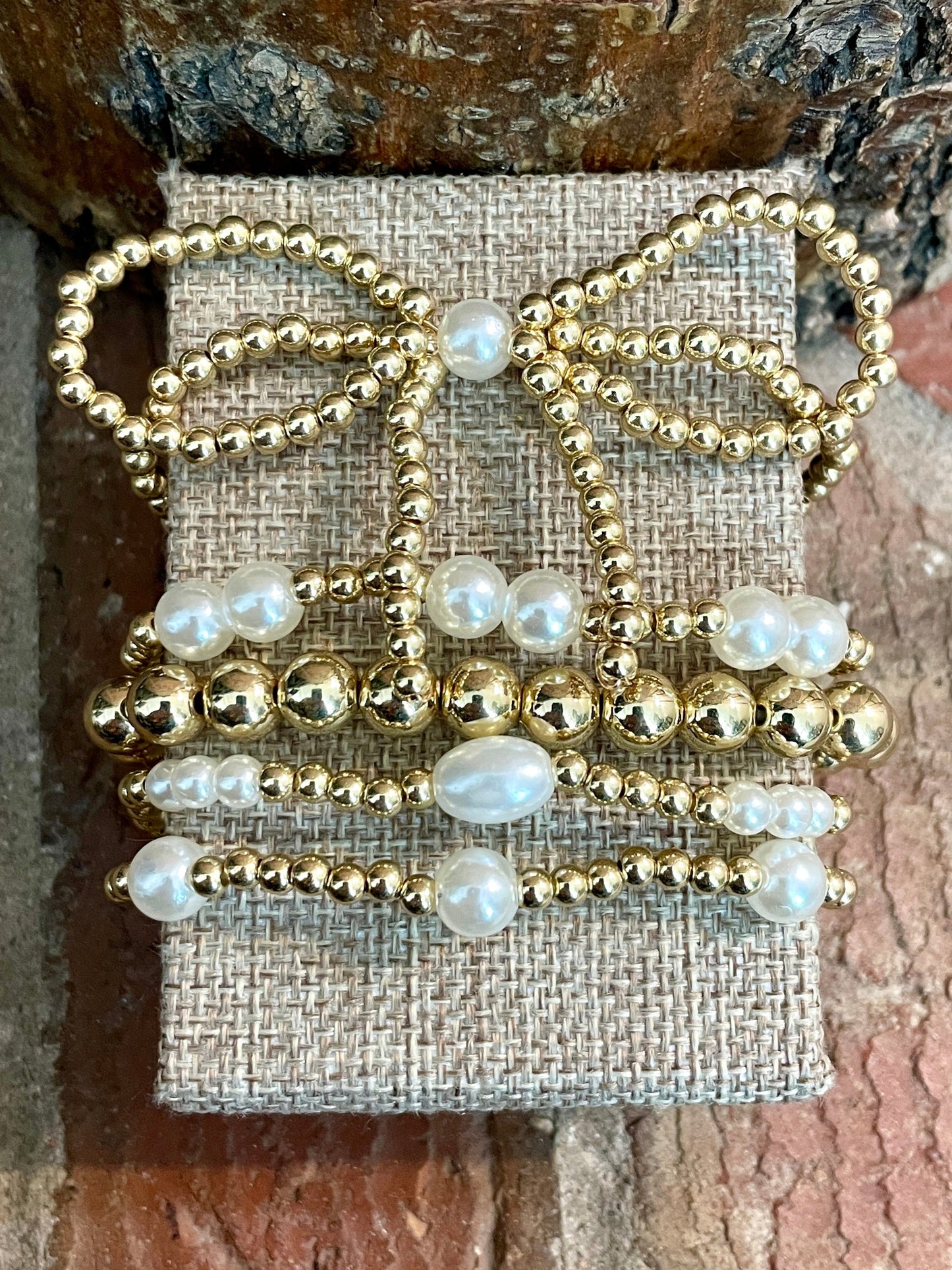 Beaded Bow Bracelet Set - Gold
