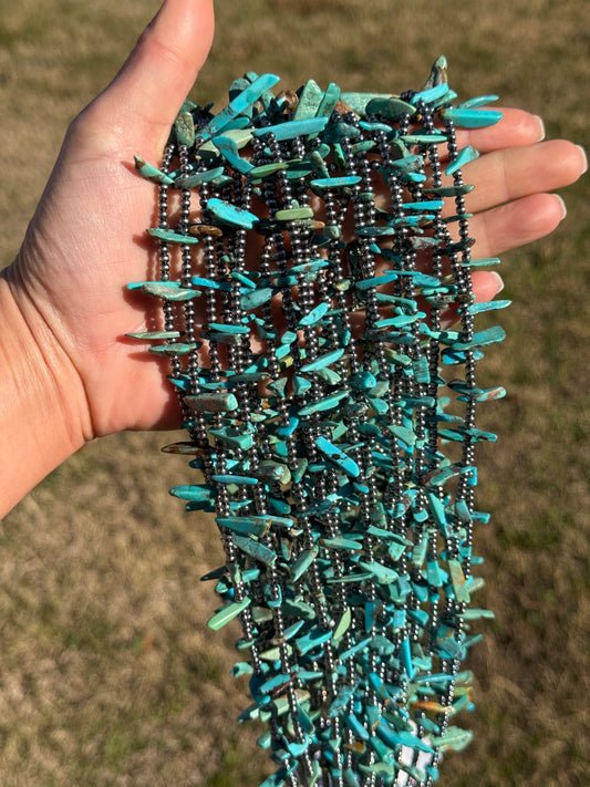 Sterling Silver Pearl & Long Blue Turquoise Necklace – 21”