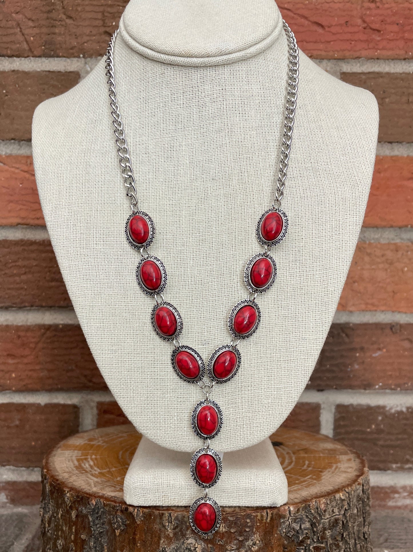 Red Concho Lariat Necklace