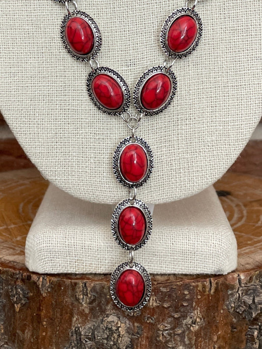 Red Concho Lariat Necklace