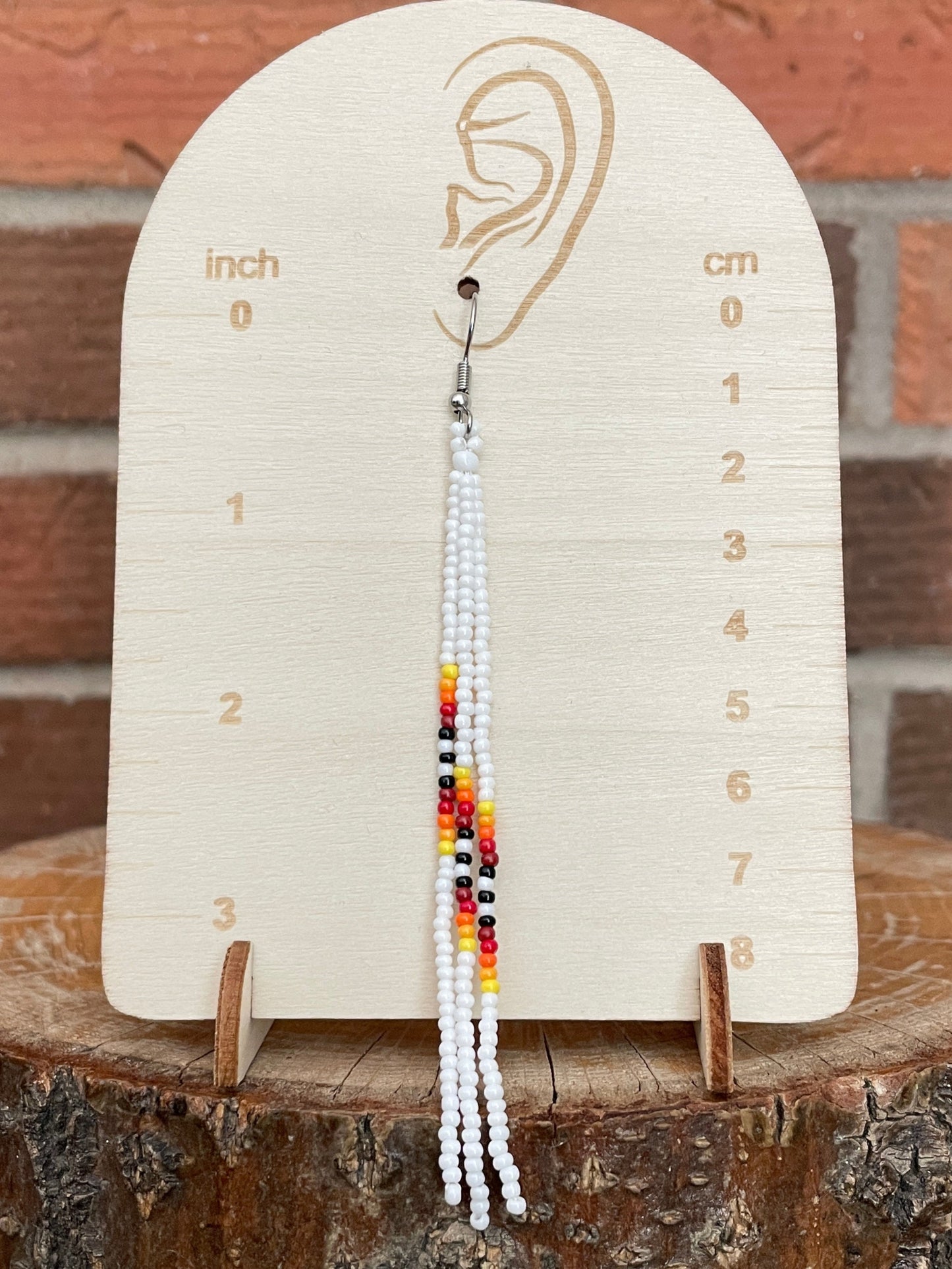 White Southwest Pattern Seed Bead Earrings