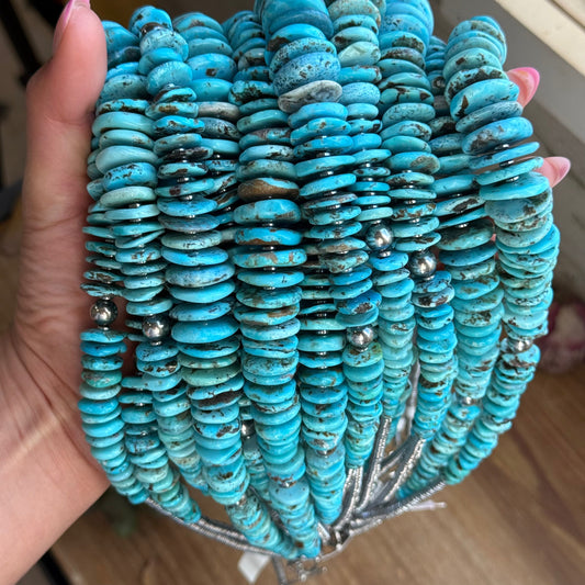 Light Blue Turquoise Graduated Necklace with Sterling Silver Pearls & Hematite – 23”