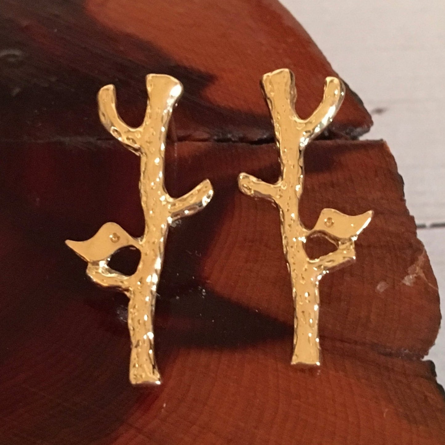 Bird on a Branch Earrings - Gold