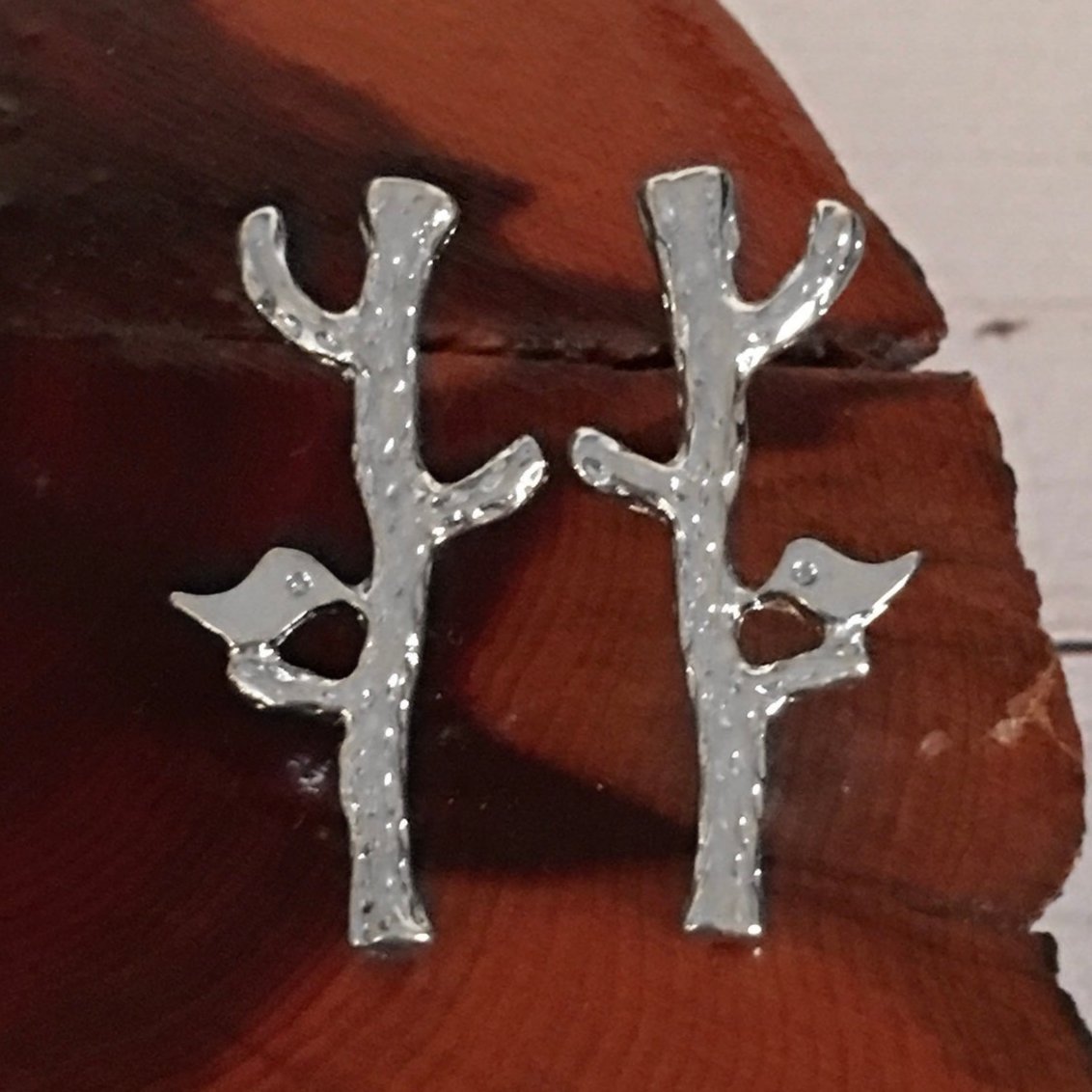 Bird on a Branch Earrings - Silver