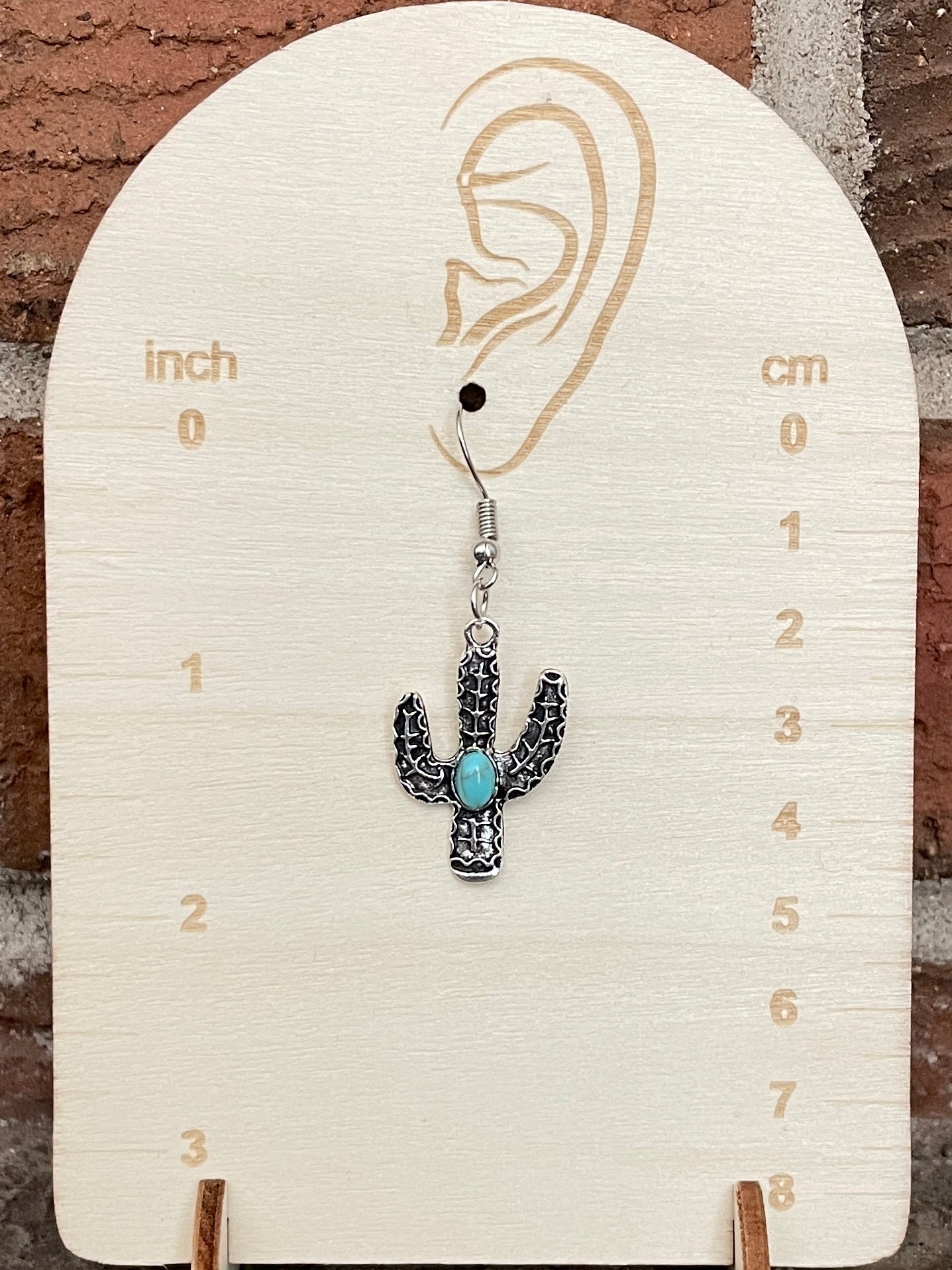 Saguaro Cactus Earrings with Faux Turquoise