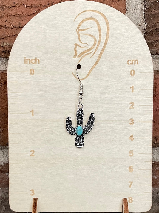 Saguaro Cactus Earrings with Faux Turquoise