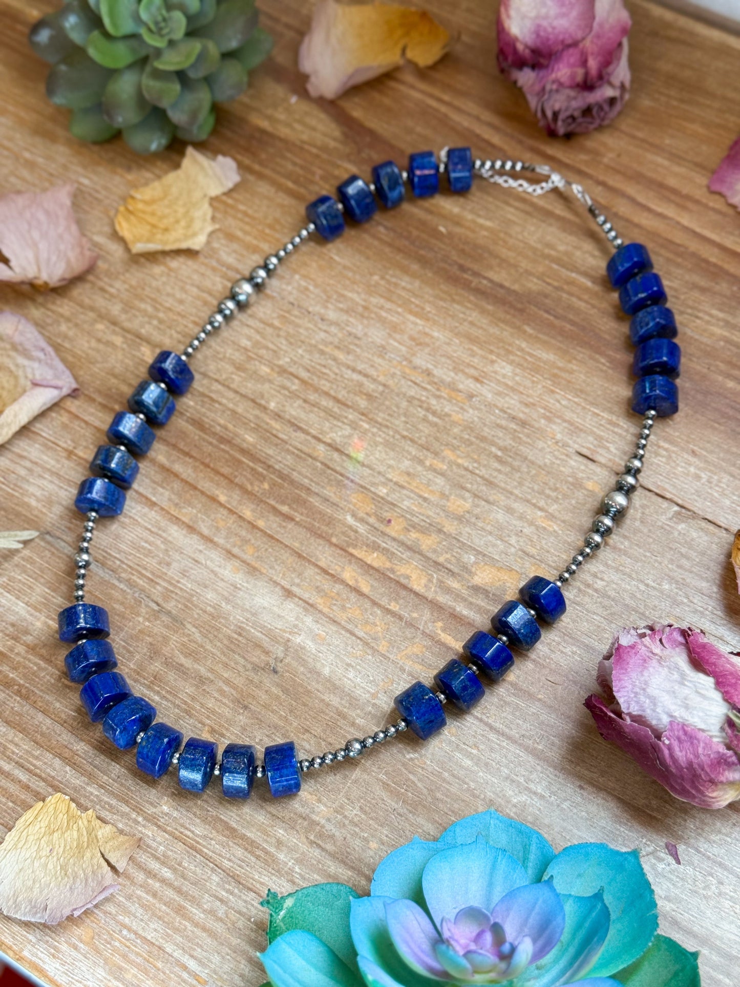 Sterling Silver Pearl & Lapis Necklace – 20”