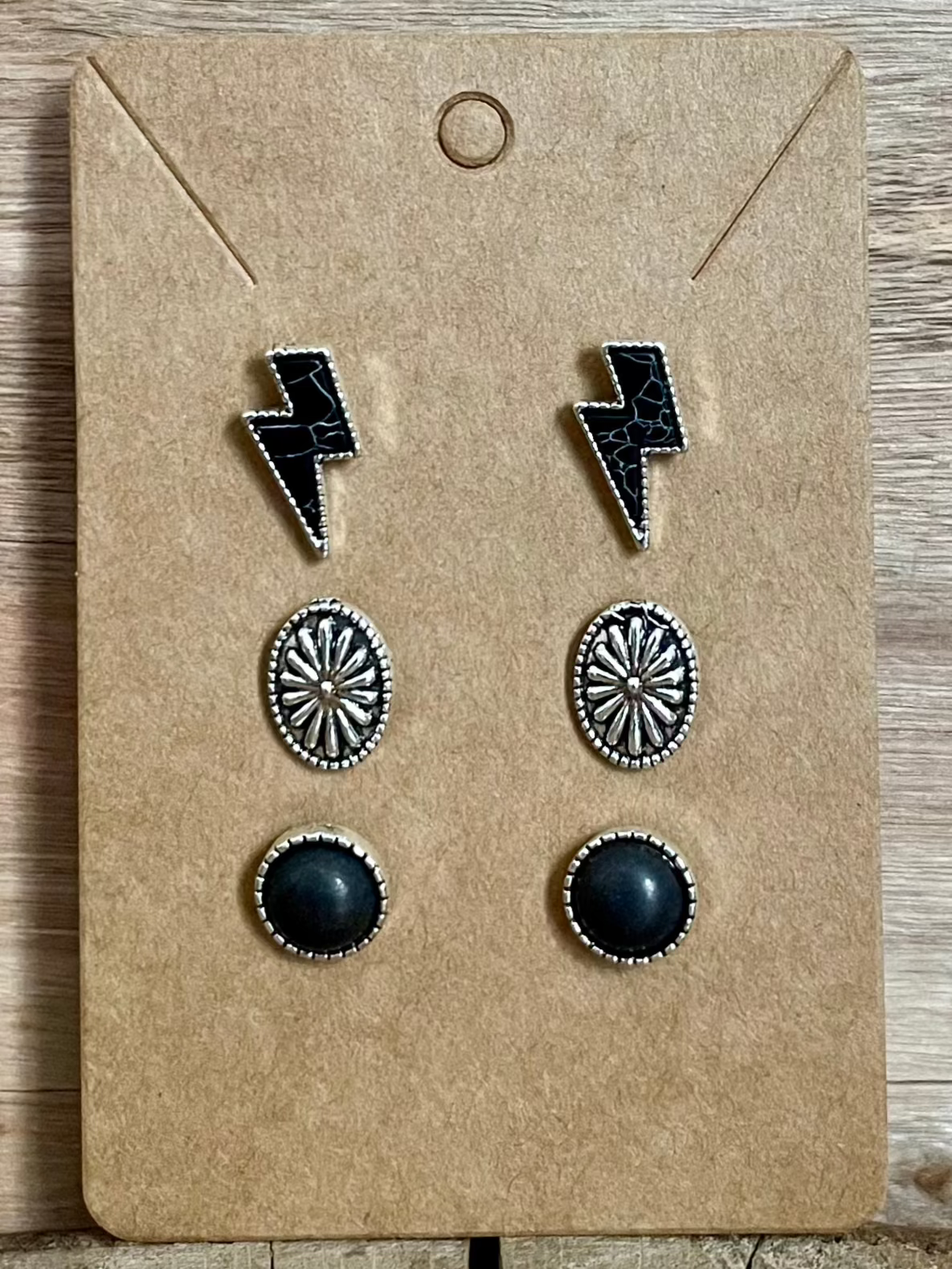 Black Lightning Bolt Earring Set