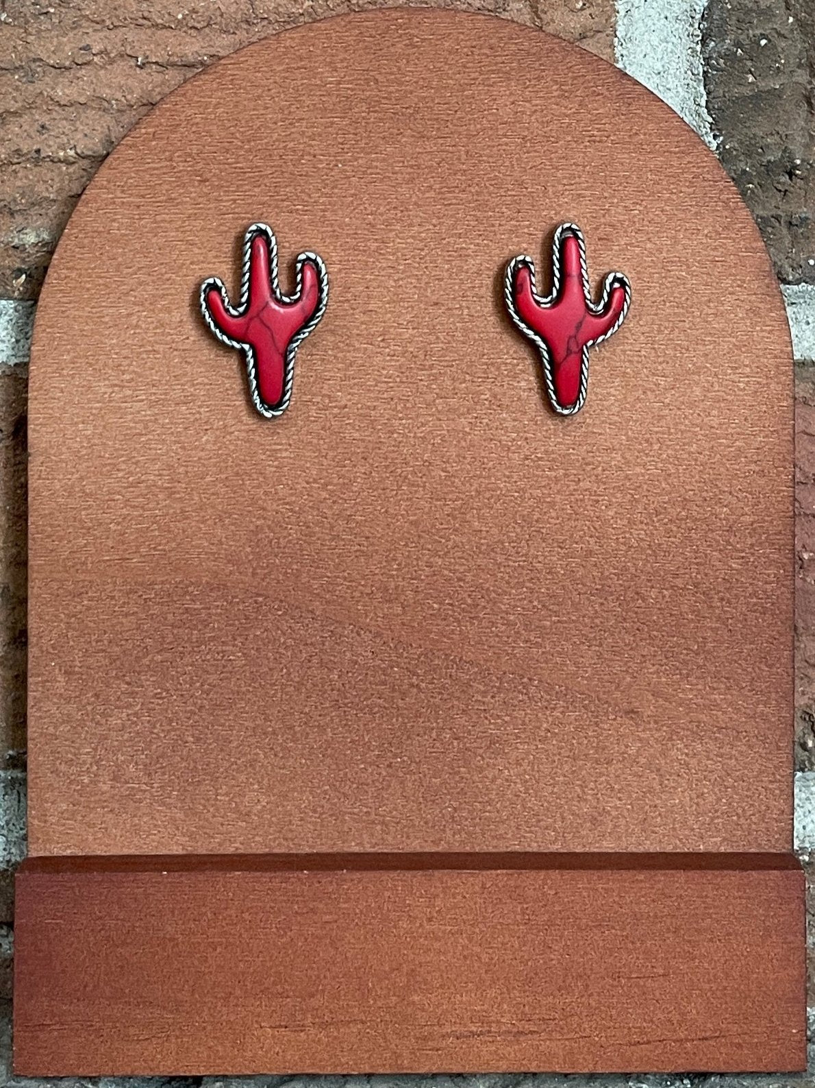 Red Saguaro Cactus Stud Earrings