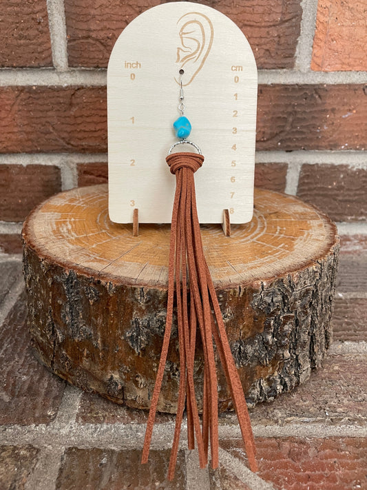 Faux Leather Fringe Earrings with Turquoise