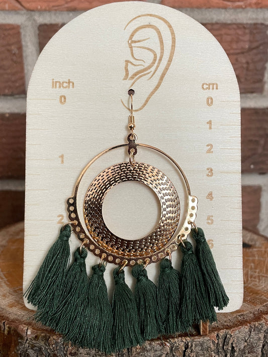 Tassel Hoop Earrings - Forest Green
