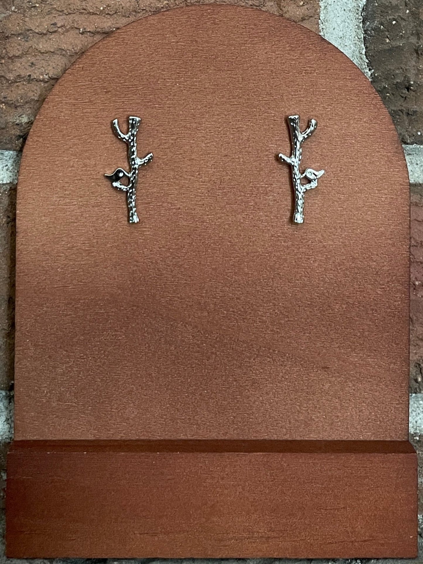Bird on a Branch Earrings - Silver