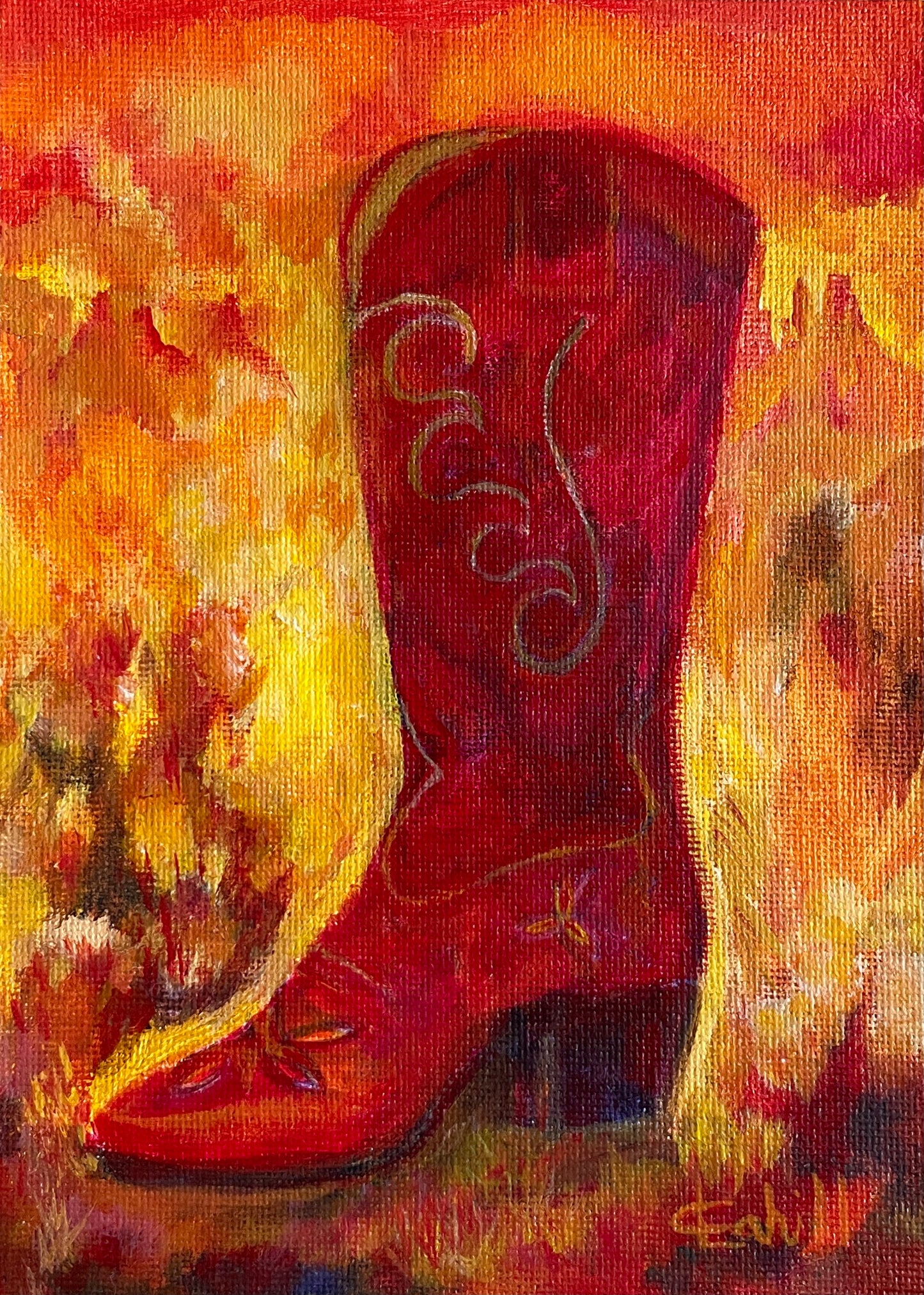 Crimson Sunset Original Acrylic Painting by Lynn Cahill