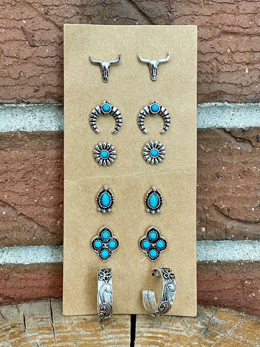 Longhorn Stud Earring Set with Hoops