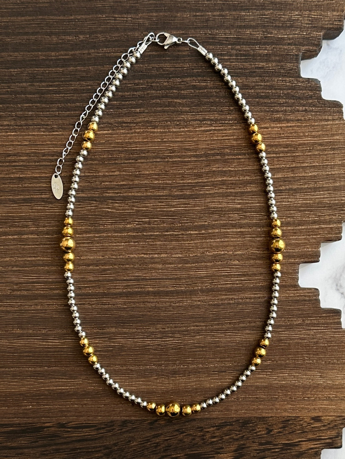 Mixed Metal Dual Graduated Stainless Steel Western Pearl Necklace 17 inch Red Saguaro Jewelry by Cimarron Red Saguaro Trading Post
