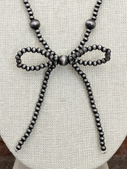 Navajo Style Pearl Beaded Bow Necklace