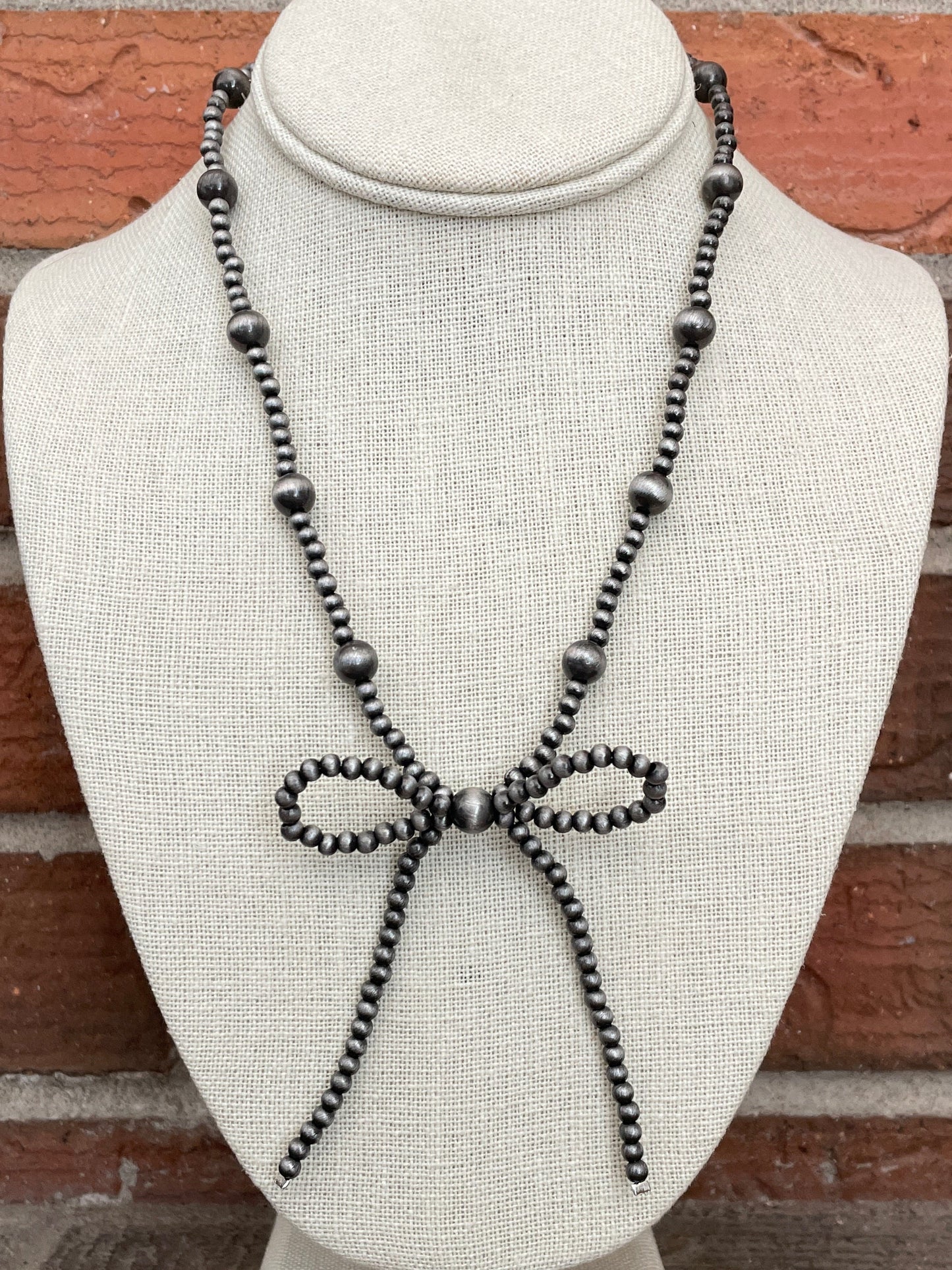 Navajo Style Pearl Beaded Bow Necklace