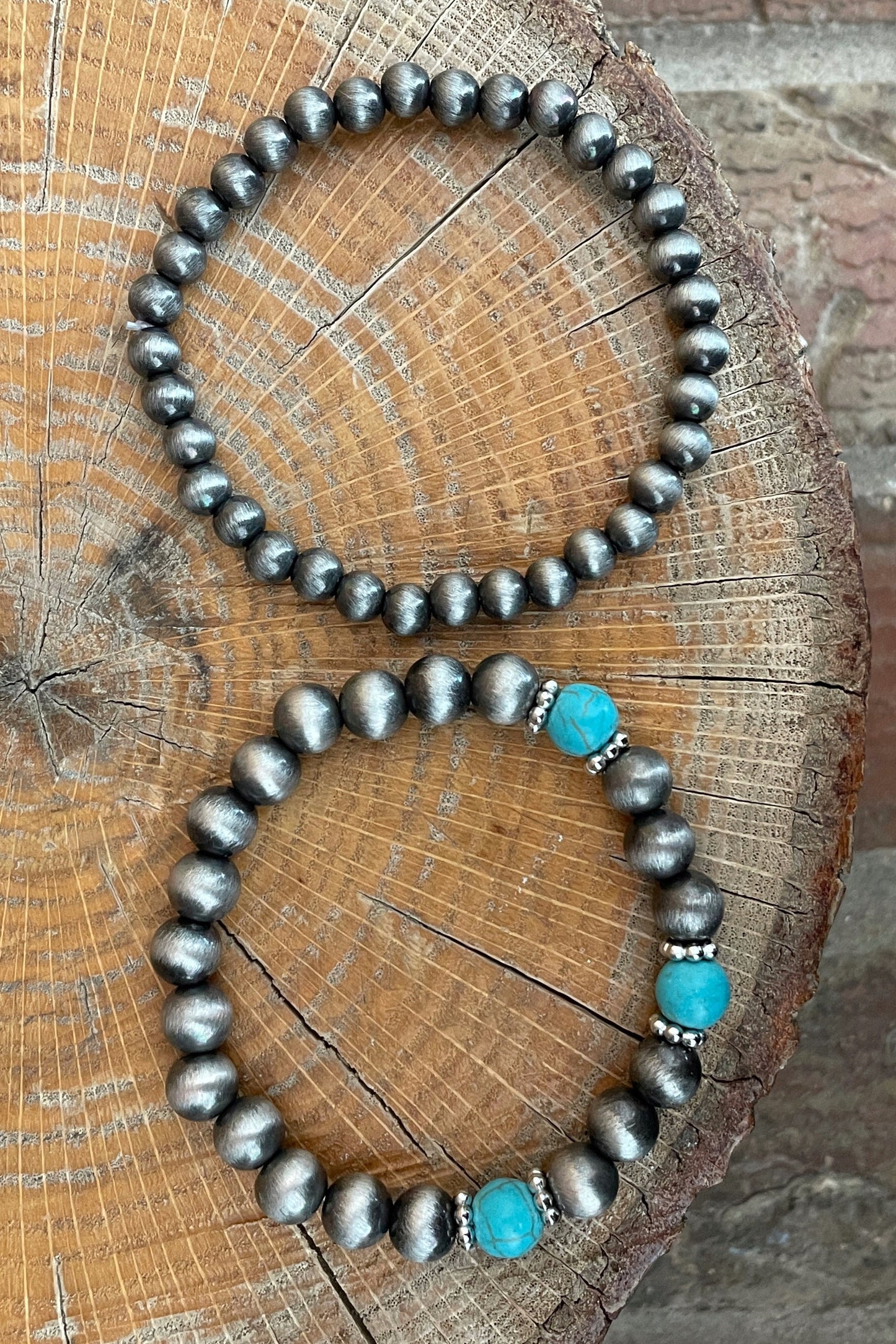 Navajo Style Pearl Bow Bracelet Set with Faux Turquoise