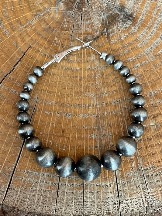 Navajo Style Pearl Graduated Hoop Earrings