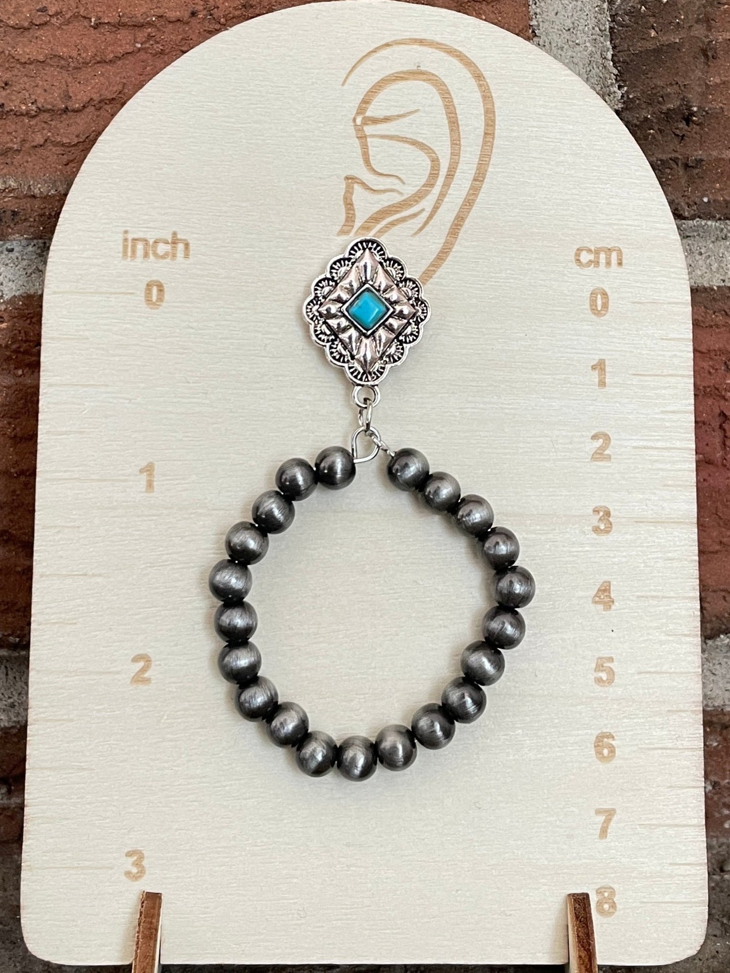 Navajo Style Pearl Hoop Concho Drop Earrings