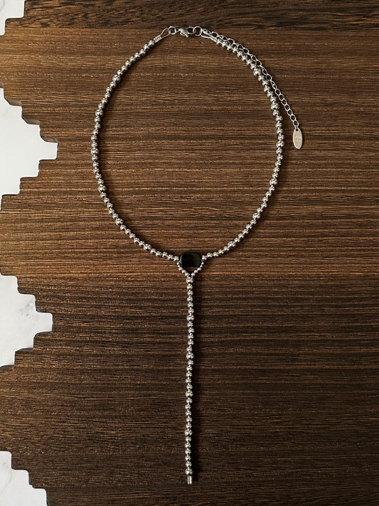 Obsidian Stainless Steel Western Pearl Lariat Choker Necklace 14 inch Red Saguaro Jewelry by Cimarron Red Saguaro Trading Post