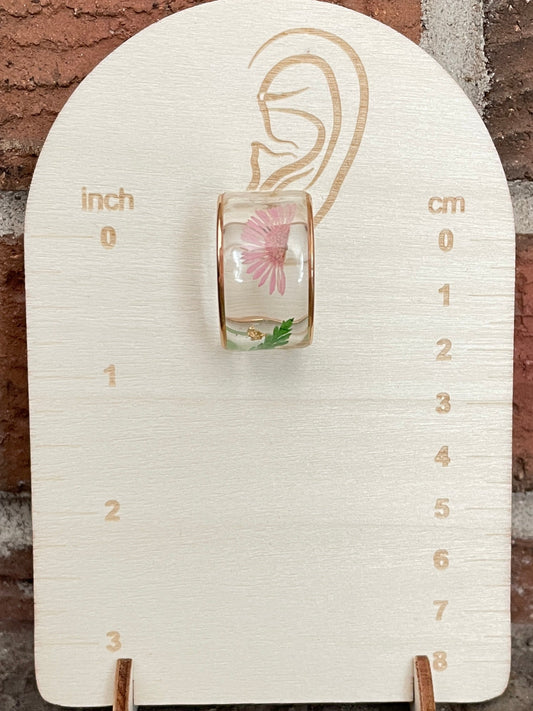 Pink Wildflower Resin Hoop Earrings