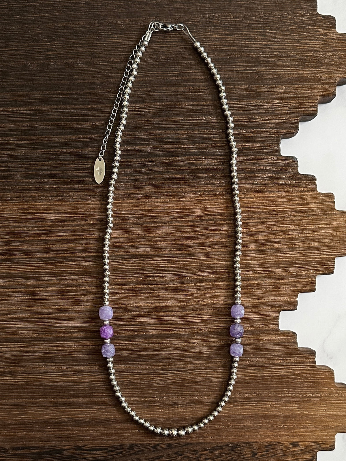 Purple Prickly Pear Faceted Cube Stainless Steel Western Pearl Necklace 20 inch Red Saguaro Jewelry by Cimarron Red Saguaro Trading Post