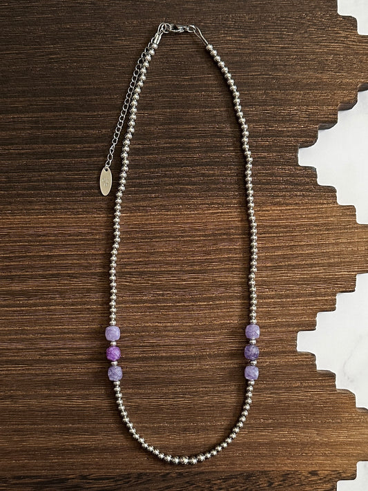 Purple Prickly Pear Faceted Cube Stainless Steel Western Pearl Necklace 20 inch Red Saguaro Jewelry by Cimarron Red Saguaro Trading Post