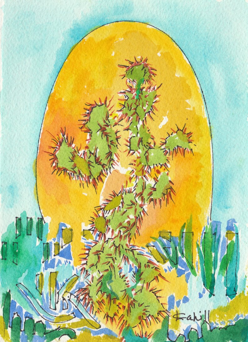 Red Spines and Yucca Original Watercolor Painting by Lynn Cahill
