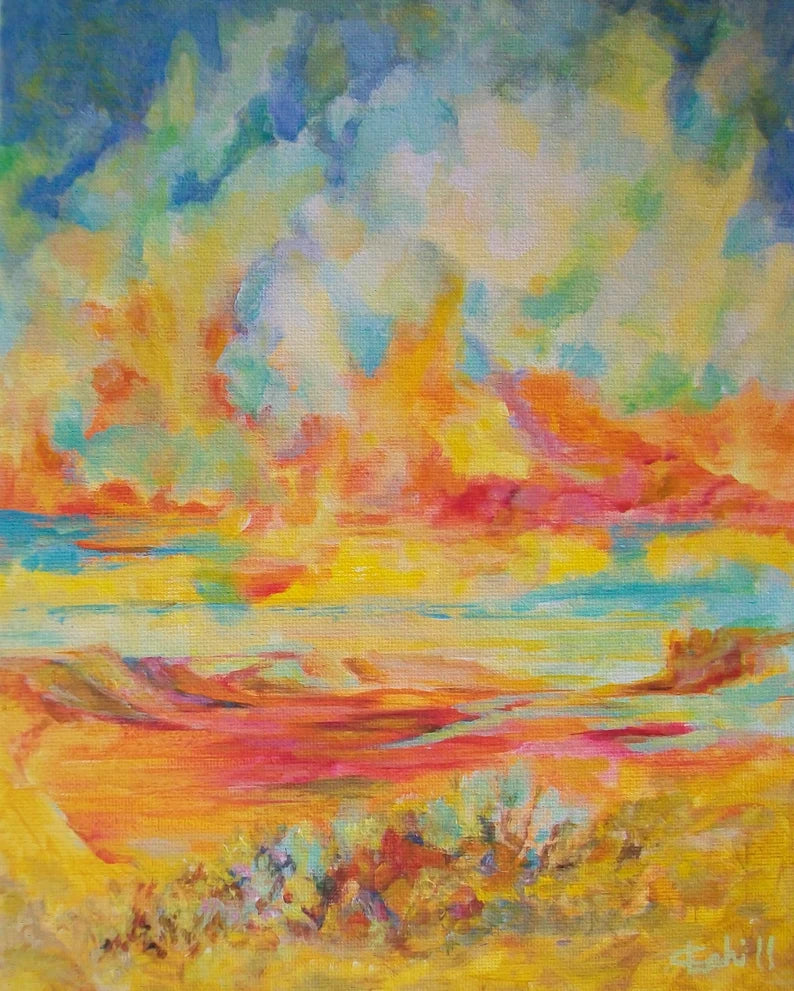 Red Sunset Cloudburst Original Acrylic Painting by Lynn Cahill