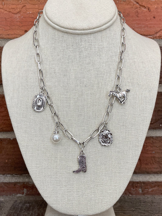 Running Horse Western Charm Necklace - Silver