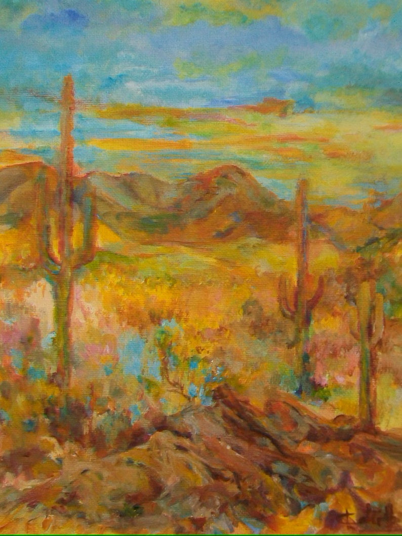 Saguaro Sunrise Original Acrylic Painting by Lynn Cahill