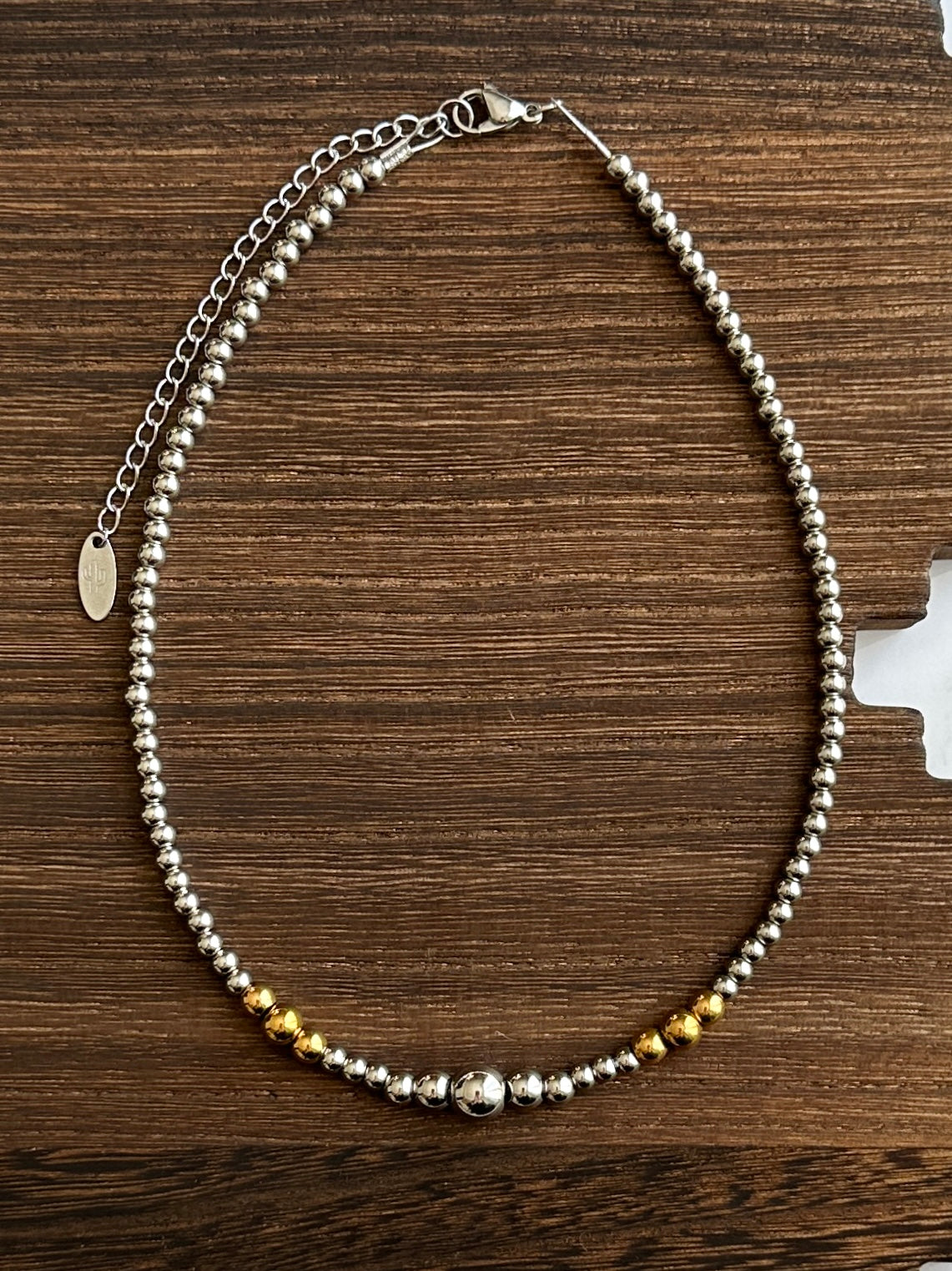 Silver Center Dual Graduated Stainless Steel Western Pearl Choker Necklace 14 inch Red Saguaro Jewelry by Cimarron Red Saguaro Trading Post
