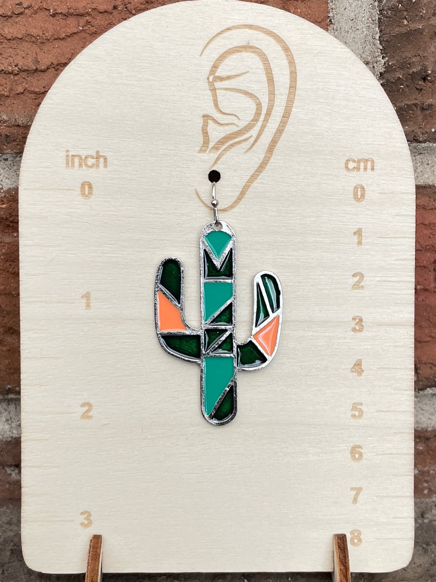 Southwestern Geometric Saguaro Cactus Earrings
