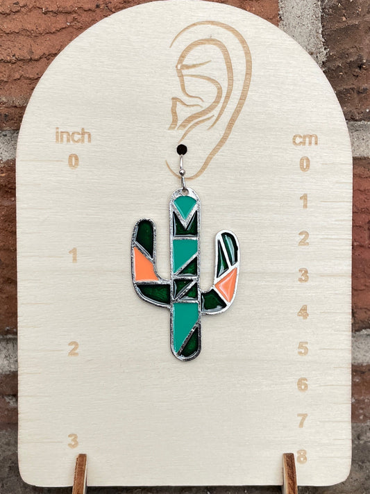 Southwestern Geometric Saguaro Cactus Earrings