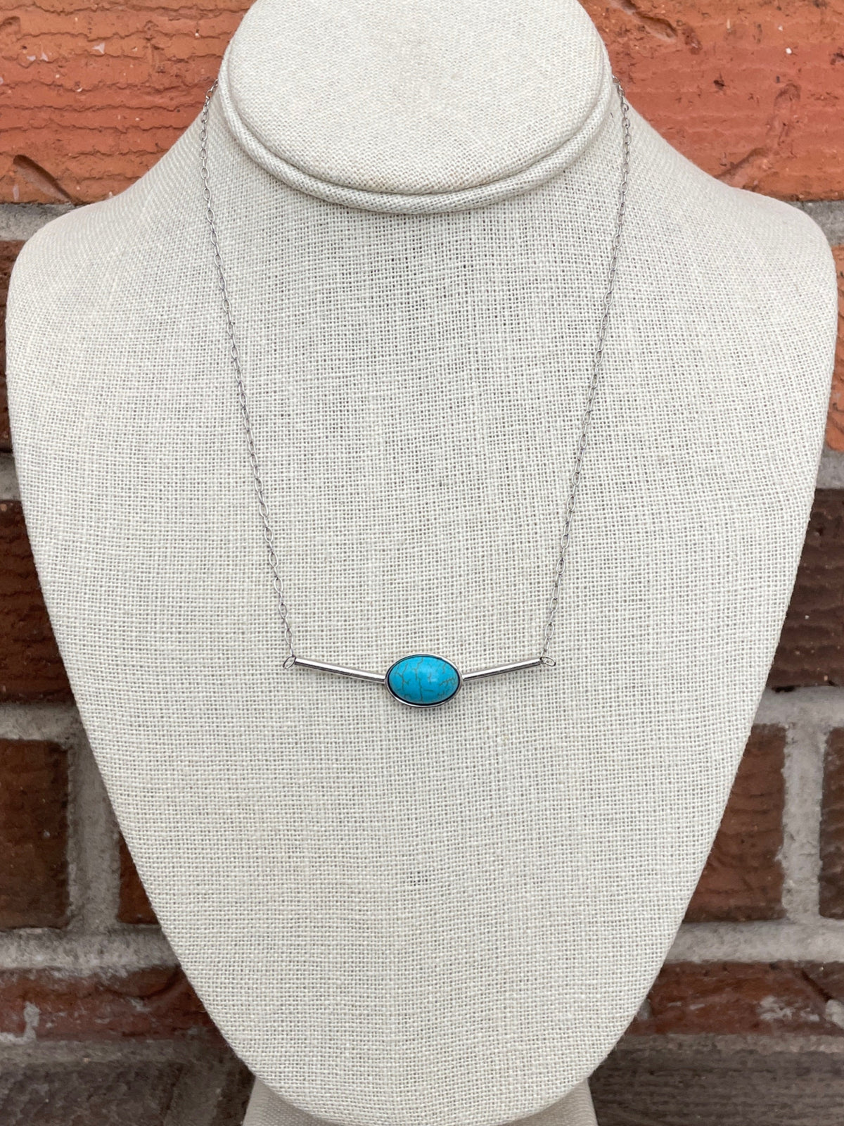 Stainless Steel Bar Necklace with Turquoise - Silver Red Saguaro Trading Post