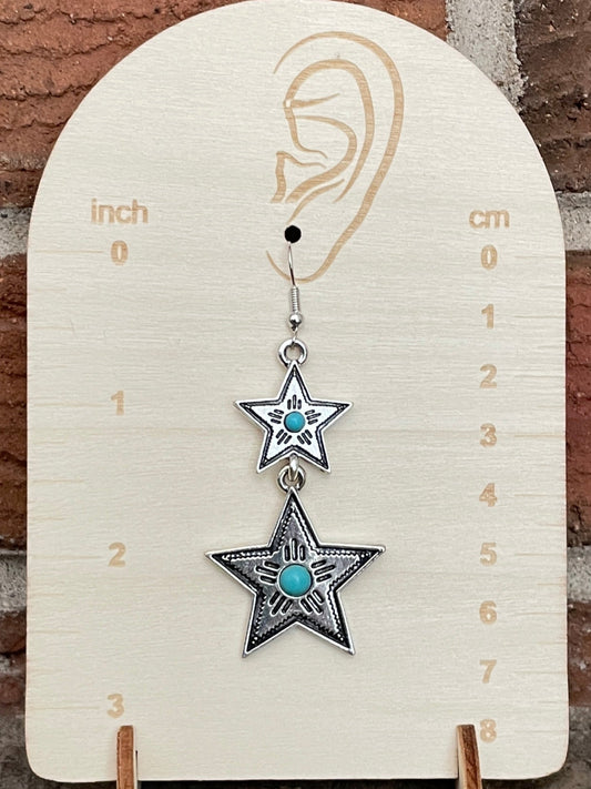 Star Dangle Earrings with Faux Turquoise