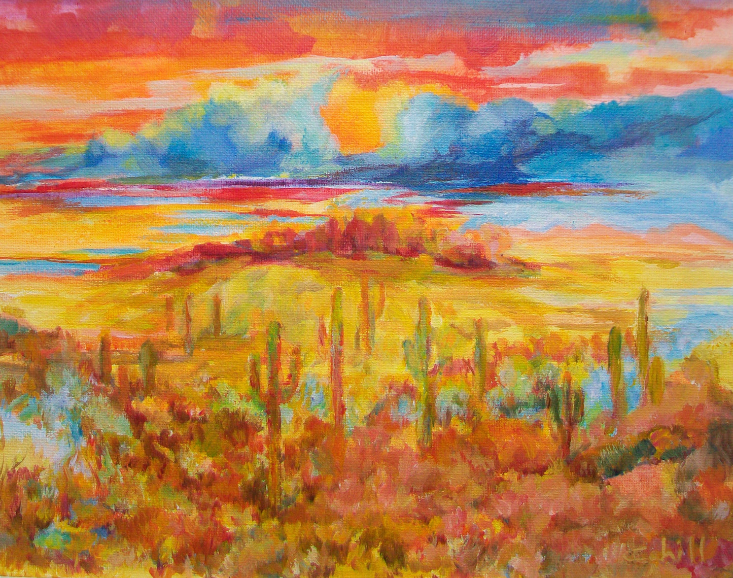 Sunrise in the Superstitions Original Acrylic Painting by Lynn Cahill