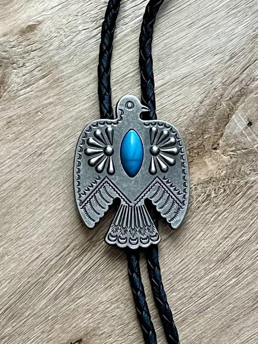 Thunderbird Bolo Tie Necklace with Turquoise