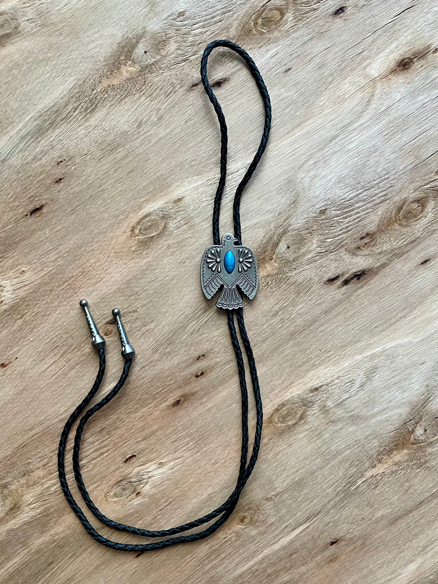 Thunderbird Bolo Tie Necklace with Turquoise